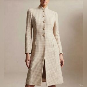 ST JOHN Long Button Up Overcoat Silk Wool Blend Size 8 RARE